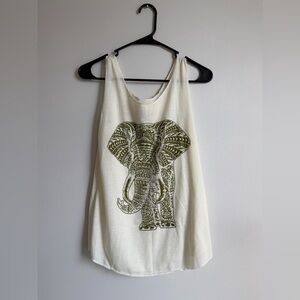 Elephant Print White Tank Top